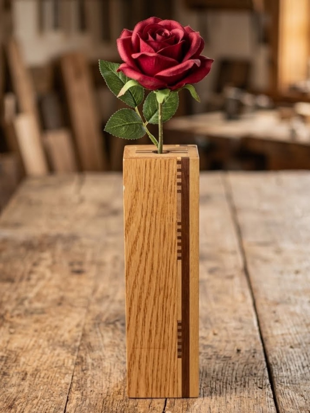Handcrafted wooden bud vase or a small decorative pillar
contrasting wood
